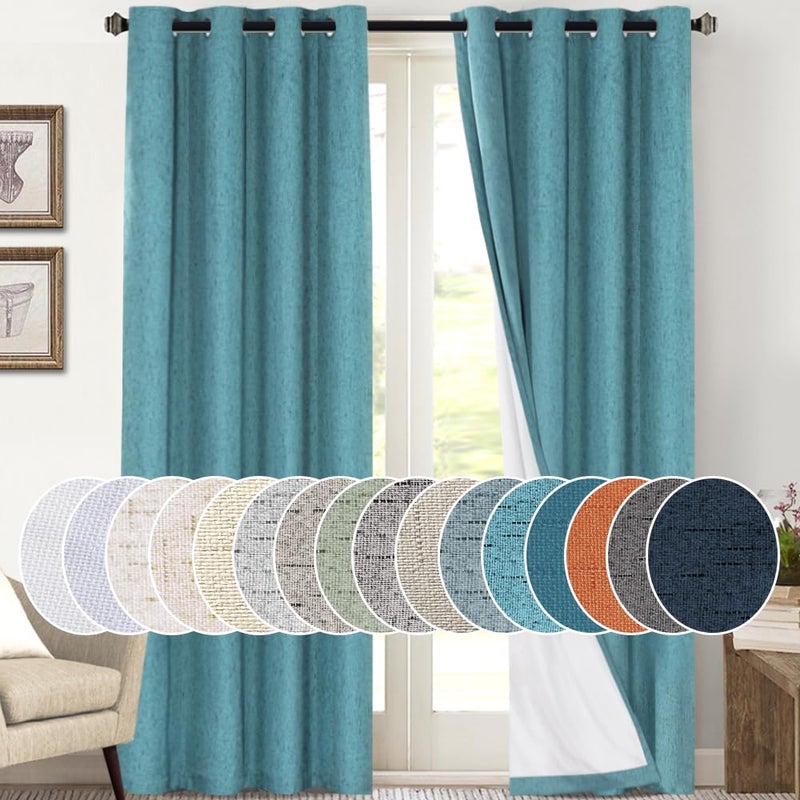 PrinceDeco 100% Blackout Curtains 108 Inches Long Thermal Insulated Textured Blackout Curtains 2 Panels Set Grommet Room Darkening Textured Curtains for Bedroom Living Room(52x108 inch,Teal Blue) - Image 1